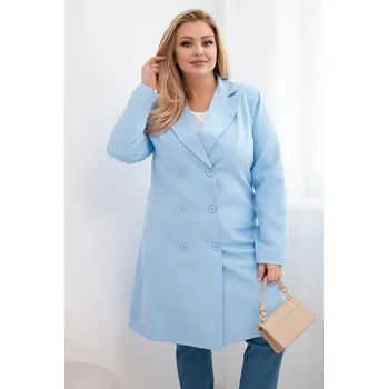 Kesi Dámský kabát Plus Size dvouřadový s límcem béžový Barva: Modrá, Velikost: UNI
