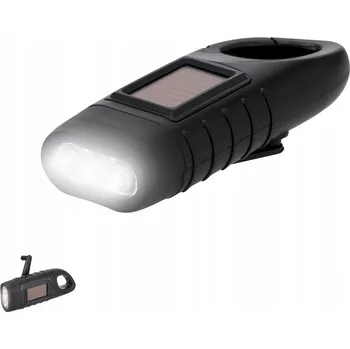 Svítilna Svítilna se 3 bílými LED diodami, napájená solárním panelem a dynamem s klikou