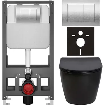 Toaletní stolek CERANO - Kompletní podomítkový WC set Verde - černá lesklá- WC tlačítko Prime/Maxio, stříbrná - volně stojící - předstěnová/sádrokarton instalace - 51x35 cm