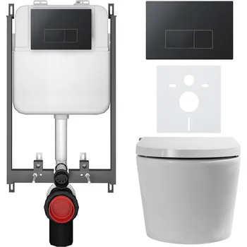 Toaletní stolek CERANO - WC závěsné s integrovaným elektronickým bidetem Cronus Pro, Vortex Rimless 180° + UF sedátko - bílá lesklá - WC tlačítko Prime/Modulo, černá - pro zazdění - 59,3x38,4 cm