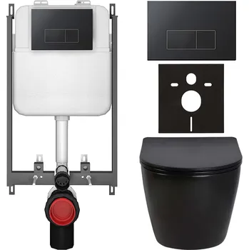 Toaletní stolek CERANO - Kompletní podomítkový WC set Verde - černá lesklá- WC tlačítko Prime/Modulo, černá - pro zazdění - 51x35 cm