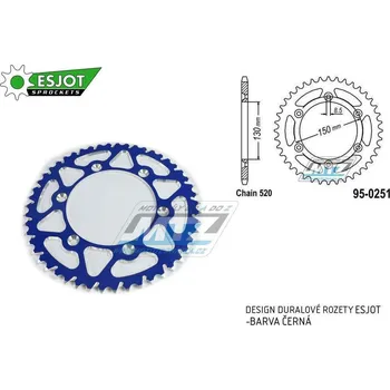 Řetězová sada pro motocykl Rozeta řetězová (převodník) Dural 0251-47zubů ESJOT 51-32001-47SBL - barva modrá - Yamaha YZ125+YZ250 + YZF250+YZF400+YZF426+YZF450+YZF450X + WRF250+WRF400+WRF426+WRF450 + TTR230 + Honda XR250+XR350+X () AL-0251-47-BL