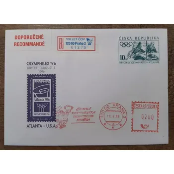 Sběratelství ČR, celistvost, sport, LOH Atlanta, R nálepka 100 let ČOV