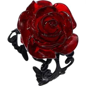 Prsten Dámský prstýnek Nastavitelná velikost Prsten s dekorací Sytě červená růže Gotický kreativní šperk pro ženy alternativní goth styl