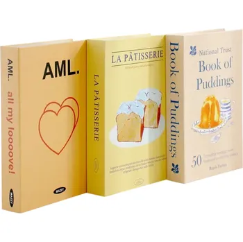 Dekorační falešné knihy 3 ks Neotevíratelné kuchařské knihy Patisserie Book of Puddings stylová dekorace