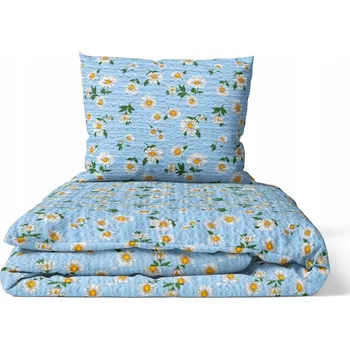 Povlečení KREPOVÉ POVLEČENÍ 160x200 + POVLAK 70x80 HRUBÁ POLSKÁ BAVLNA - Heřmánky Ni