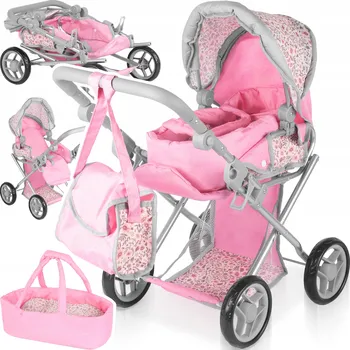 Kočárek pro panenku Kočárek pro panenky 3v1: hluboká korba, sportovní sedačka, nosítko + PŘÍSLUŠENSTVÍ, KOŠÍK, NASTAVITELNÝ