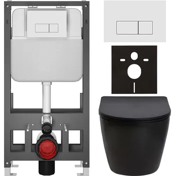 Toaletní stolek CERANO - Kompletní podomítkový WC set Verde - černá matná - WC tlačítko Prime/Modulo, bílá - volně stojící - předstěnová/sádrokarton instalace - 51x35 cm