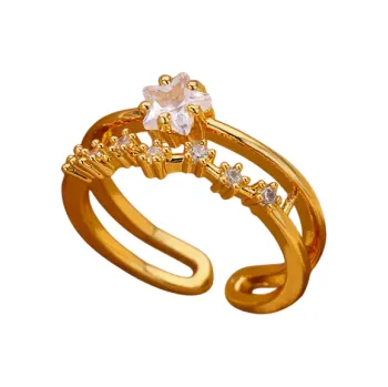 Prsten Dámský dvojitý prstýnek Nastavitelná velikost Zlatá barva Zirkonové kamínky Motiv souhvězdí Hvězda Elegantní otevřený jemný šperk