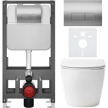 Toaletní stolek CERANO - Kompletní podomítkový WC set Verde - bílá lesklá - WC tlačítko Prime/modulo, stříbrná - volně stojící - předstěnová/sádrokarton instalace - 51x35 cm