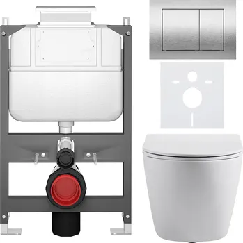Toaletní stolek CERANO - Kompletní podomítkový WC set Cesso - bílá matná - WC tlačítko Prime/Maxio, stříbrná - ovládání shora - předstěnová/sádrokarton instalace - 51x35 cm