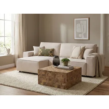 Konferenční stolek Konferenční stolek světle hnědý teakový čtverec 80x80 cm ručně vyrobený moderní rustikální konferenční stolek obývací pokoj salonní nábytek Beliani