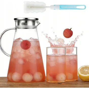 Skleněná karafa 2 l, džbán se zátkou na vodu a nápoje