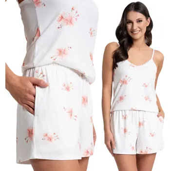 Dámské pyžamo Dámské pyžamo na ramínkách MORAJ s květinovým vzorem, bílé, dvoudílné, velikost M