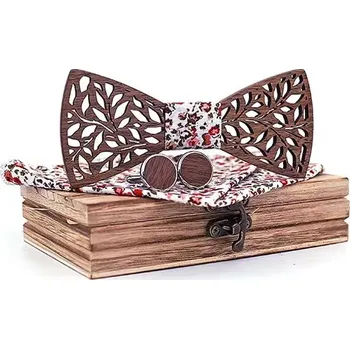 Motýlek Vyřezávaný dřevěný motýlek - Bílá/Kvítka KP-30909