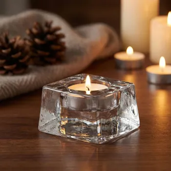 Svícen Skleněný svícen na čajové svíčky čtvercový EDWANEX čirý