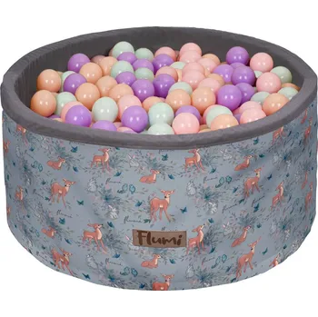 Dětský bazének Flumi Bazének s míčky 200 ks šedý s potiskem srnek, mátovo - fialovo - broskvové míčky