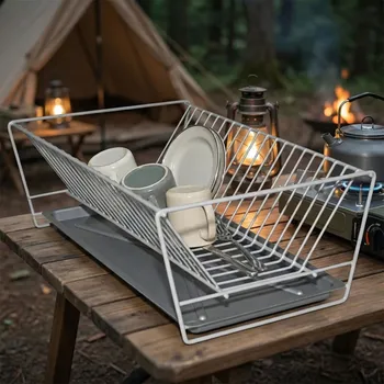 Organizace kuchyně Kempingová odkapávač na nádobí s táckem METPOL 40 cm stříbrná