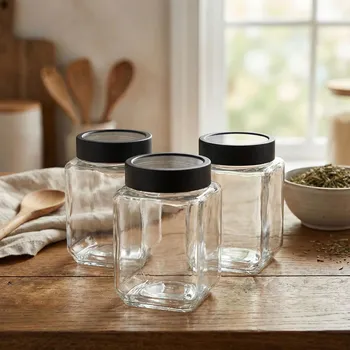 Dóza na potraviny Skleněné čtvercové dózy na sypké produkty VALDINOX MORGAN 700 ml 3 ks