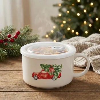 Svačinový box Lunch box s uchem a hermetickým víkem ALTOM DESIGN ŚWIĄTECZNY SAMOCHÓD 800 ml bílý