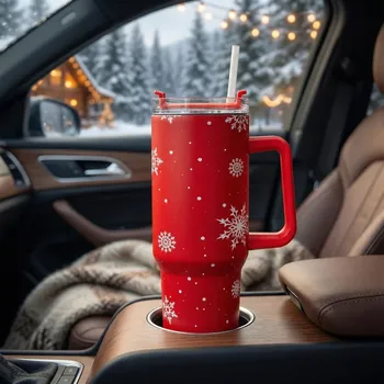 Termohrnek Termohrnek s uchem a brčkem ALTOM DESIGN ZIMOWA CHOINKA 1,2 l červený