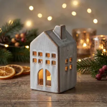 Svícen Porcelánový svícen domek ALTOM DESIGN 10 cm šedý
