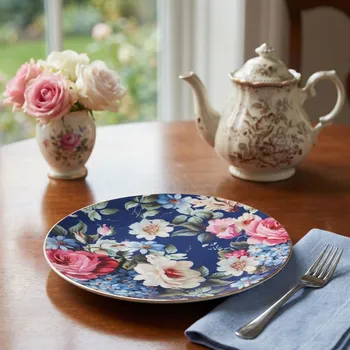 Talíř Porcelánový dezertní talíř ALTOM DESIGN RÓŻA 20 cm modrý