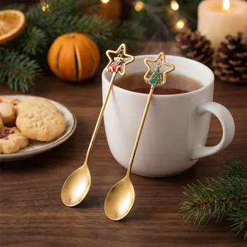 Příbor Vánoční lžičky na čaj ALTOM DESIGN GWIAZDKI zlaté 2 ks