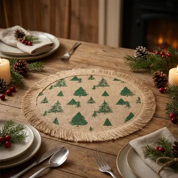 prostírání Jutový prostírání na stůl ALTOM DESIGN CHOINKI ZIELONE 38 cm
