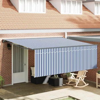 Markýza vidaXL Budsorovatelné zastřešení Modrá a bílá 400 × 300 cm [3330487]