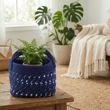 Nákupní košík Pletený košík ALTOM DESIGN BOHO 19 cm tmavě modrý