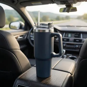 Termohrnek do auta s uchem a brčkem ALTOM DESIGN 880 ml modrý