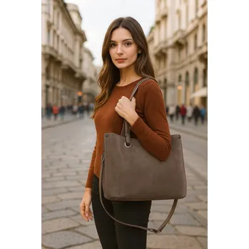 Kabelka Vera Pelle shopper kabelka z pravé semišové kůže, béžová