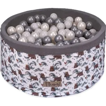Dětský bazének Flumi Bazének s míčky 200 ks bílý s potiskem medvídků, šedo - perlové míčky