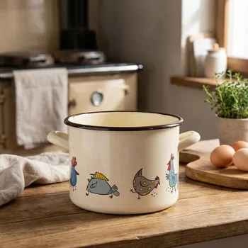 Smaltovaný hrnec SILESIA KURKI 4,4 l krémový