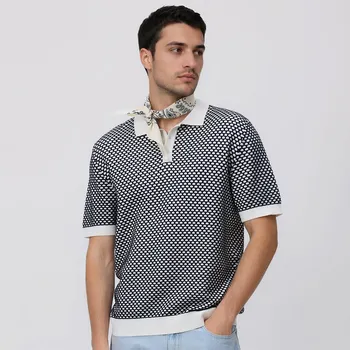 Pánský svetr Reserved - Bavlněný polo svetr - tmavomodrá - 686HT-59P - 686HT-59P-M