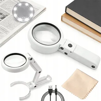 Lupa 8 LED Lupa s osvětlením pro čtení SKLO zvětšovací 5/11x s LED světly