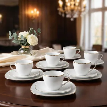 Talíř Porcelánová kávová souprava MARIAPAULA MODERNA GOLD bílá 18 ks