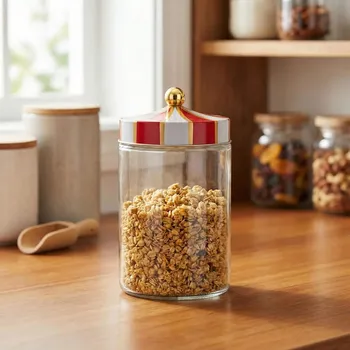 Dóza na potraviny Skleněná dóza na sypké potraviny ALTOM DESIGN CIRCUS 1,2 l bílo-červená