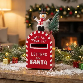 Vánoční dekorace Poštovní schránka se sněhulákem ALTOM DESIGN 6,5 × 3,5 × 13,5 cm červená