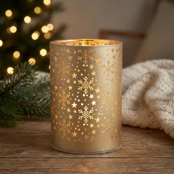 Svícen Skleněný svícen LED ALTOM DESIGN SNĚHOVÉ VLOČKY 12 cm zlatý