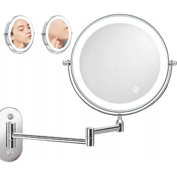 Zrcadlo STŘÍBRNÉ KOSMETICKÉ ZRCADLO NA ZEĎ S LED PODSVÍCENÍM PRO MAKE-UP, RŮZNÉ REŽIMY