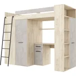 Multifunkční patrová postel DIRARO, levá, dub endgrain/beton šedý, 5 let záruka +možnost VÝNOSU + vyzvednutí ZDARMA