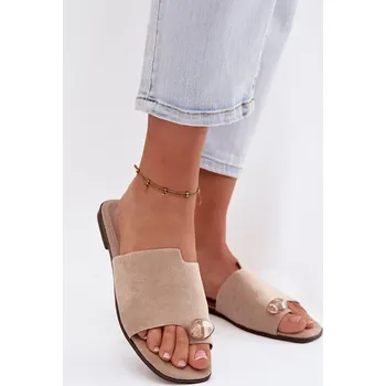 Dámské pantofle Boto Dámské ploché sandály s ozdobným detailem ekologické semišové Selavine Barva: Béžová, Velikost: 38