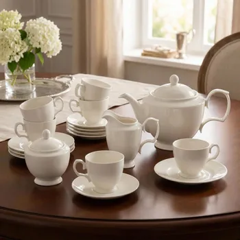 Talíř Porcelánová kávová souprava MARIAPAULA KLASYKA pro 6 osob ecru 21 ks