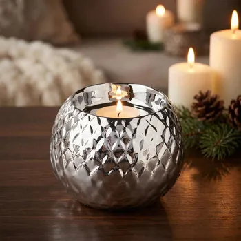 Svícen Porcelánový svícen na čajové svíčky ALTOM DESIGN stříbrný 6 cm