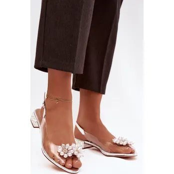 Dámské sandále S.Barski Průhledné sandály na nízkém podpatku s ozdobnými detaily D&A MR52-229 Barva: Stříbrná, Velikost: 38