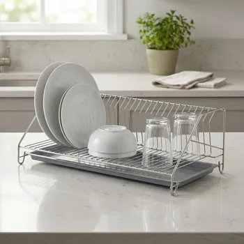 Organizace kuchyně Odkapávač na nádobí s podnosem ANDER 50 cm stříbrný