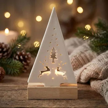 Svícen Porcelánový vánoční svícen na čajovou svíčku ALTOM DESIGN CHOINKA B 13,5 cm bílý