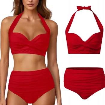 Dámské plavky DVOUDÍLNÉ PLAVKY BOHO STŘIHU BIKINY S VÁZÁNÍM VYSOKÝ PAS XL 42